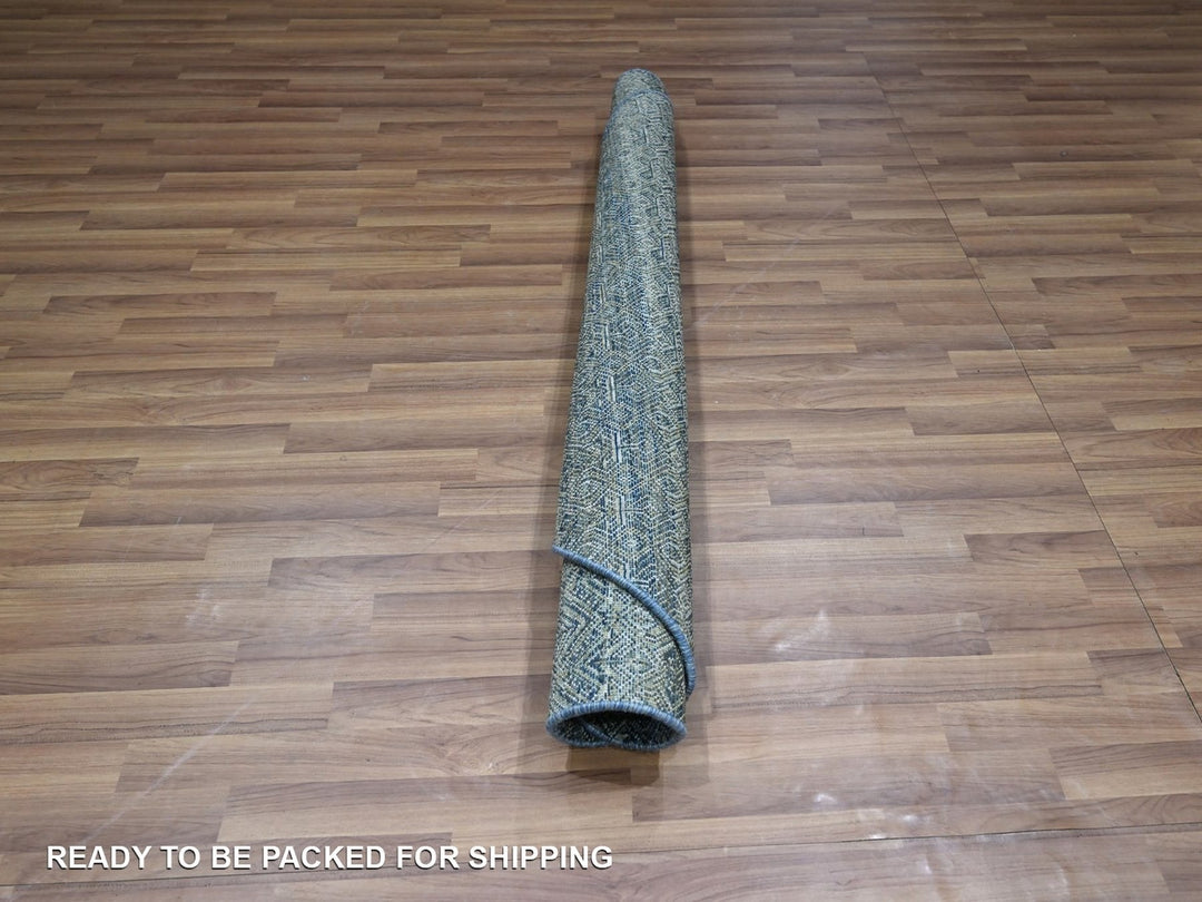 4'11" x 4'11" New Hand Knotted Blue Wool Round Oriental Rug - MOA10276884