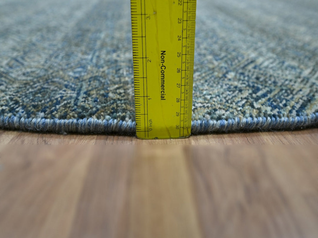 4'11" x 4'11" New Hand Knotted Blue Wool Round Oriental Rug - MOA10276884