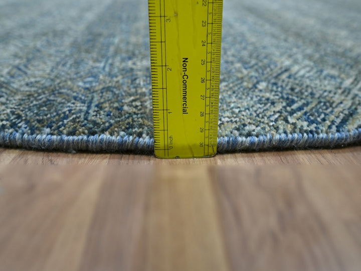 4'11" x 4'11" New Hand Knotted Blue Wool Round Oriental Rug - MOA10276884