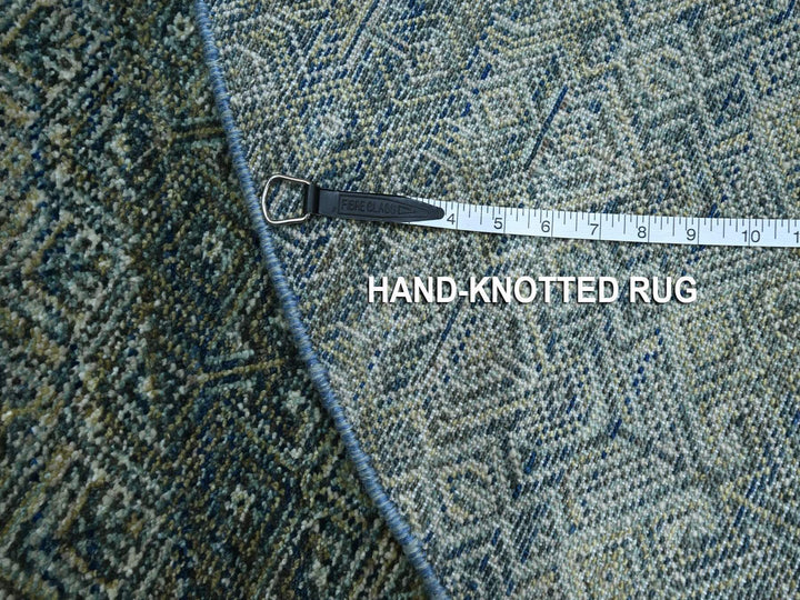 4'11" x 4'11" New Hand Knotted Blue Wool Round Oriental Rug - MOA10276884