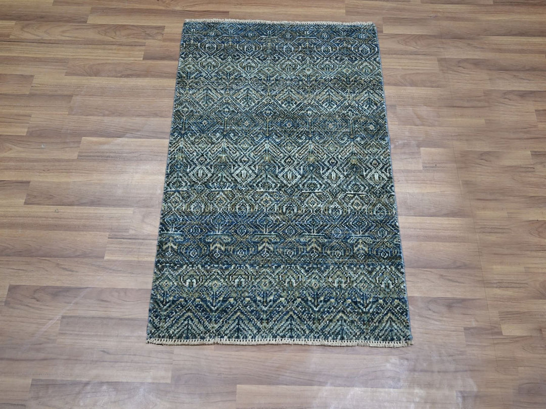 2'0" x 3'0" New Hand Knotted Blue Wool Rectangle Oriental Rug - MOA10276885