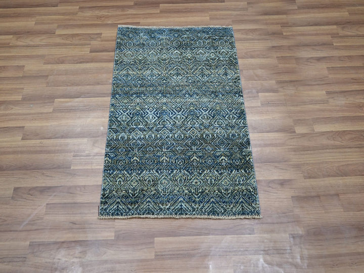 2'0" x 3'0" New Hand Knotted Blue Wool Rectangle Oriental Rug - MOA10276886