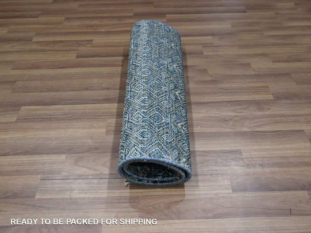 2'0" x 3'0" New Hand Knotted Blue Wool Rectangle Oriental Rug - MOA10276886