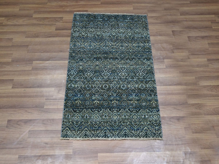 2'0" x 3'0" New Hand Knotted Blue Wool Rectangle Oriental Rug - MOA10276887