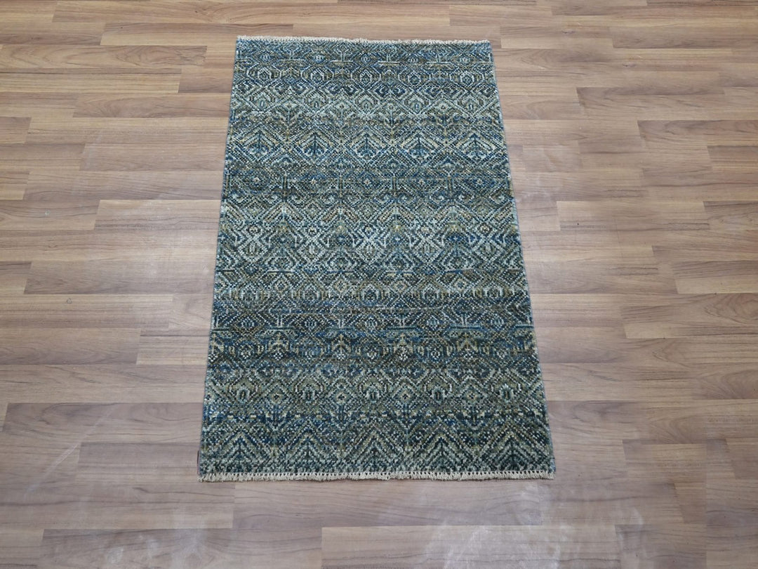 2'0" x 3'0" New Hand Knotted Blue Wool Rectangle Oriental Rug - MOA10276888