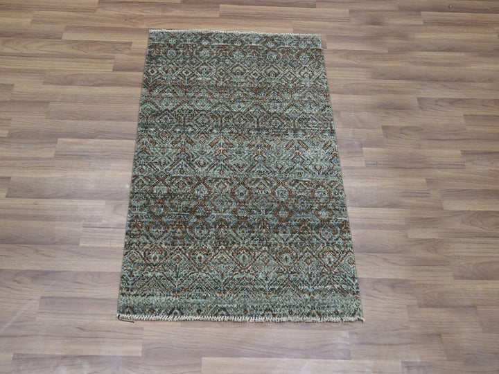 2'1" x 3'1" New Hand Knotted Grey Wool Rectangle Oriental Rug - MOA10276890