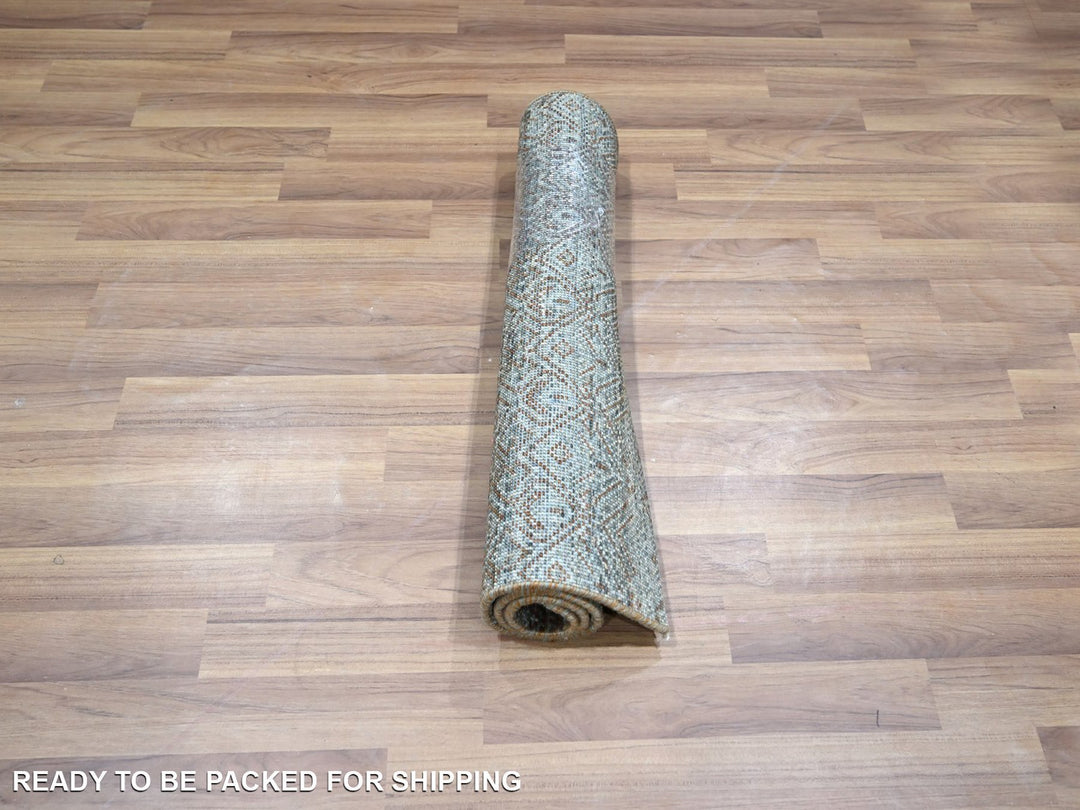 2'1" x 3'1" New Hand Knotted Grey Wool Rectangle Oriental Rug - MOA10276890