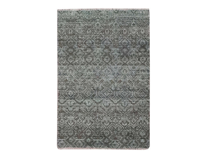 2'1" x 3'1" New Hand Knotted Grey Wool Rectangle Oriental Rug - MOA10276891
