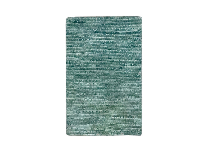 2'1" x 3'3" New Hand Knotted Green Wool Rectangle Oriental Rug - MOA10276902