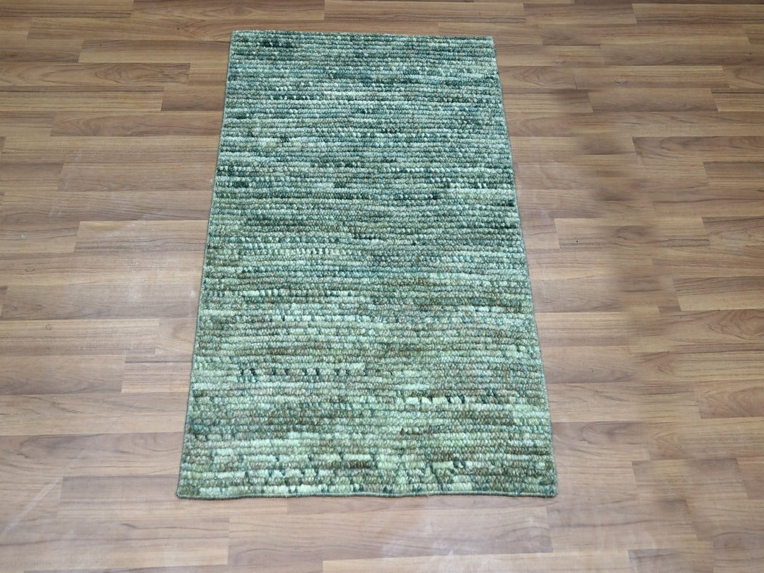 2'1" x 3'3" New Hand Knotted Green Wool Rectangle Oriental Rug - MOA10276902