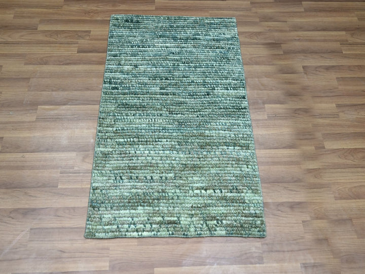 2'1" x 3'3" New Hand Knotted Green Wool Rectangle Oriental Rug - MOA10276902