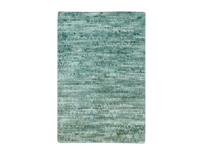 2'1" x 3'2" New Hand Knotted Green Wool Rectangle Oriental Rug - MOA10276904