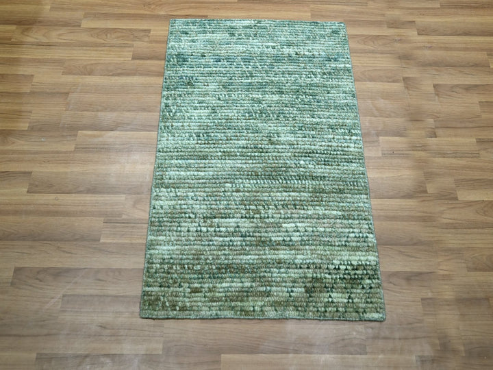 2'1" x 3'2" New Hand Knotted Green Wool Rectangle Oriental Rug - MOA10276904