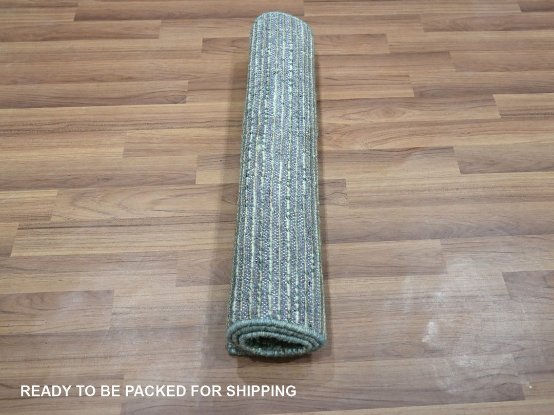 2'1" x 3'2" New Hand Knotted Green Wool Rectangle Oriental Rug - MOA10276904