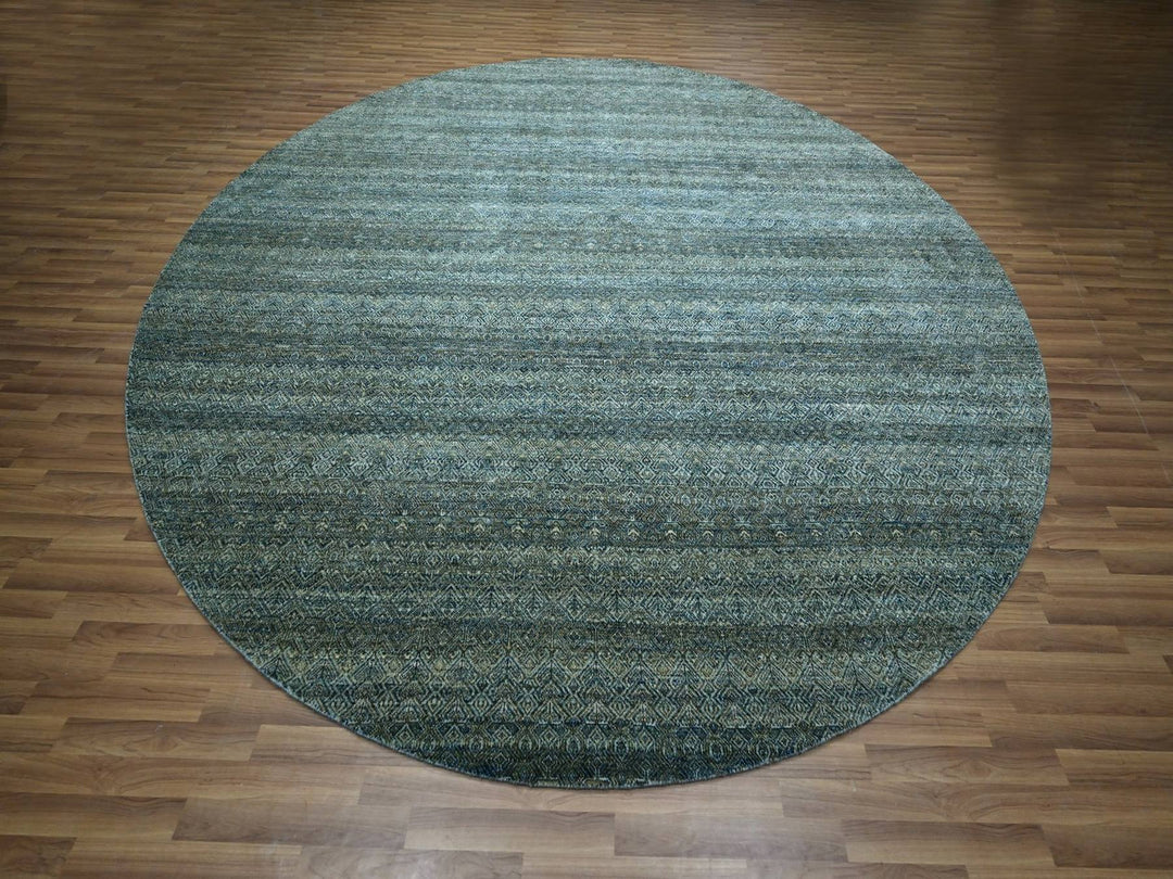 12'0" x 12'0" New Hand Knotted Blue Wool Round Oriental Rug - MOA10276905