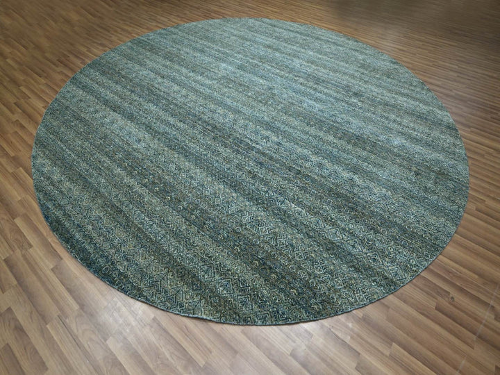 12'0" x 12'0" New Hand Knotted Blue Wool Round Oriental Rug - MOA10276905