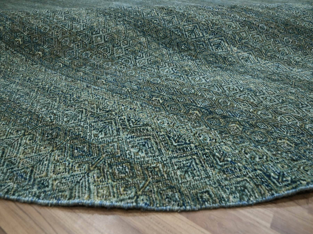 12'0" x 12'0" New Hand Knotted Blue Wool Round Oriental Rug - MOA10276905