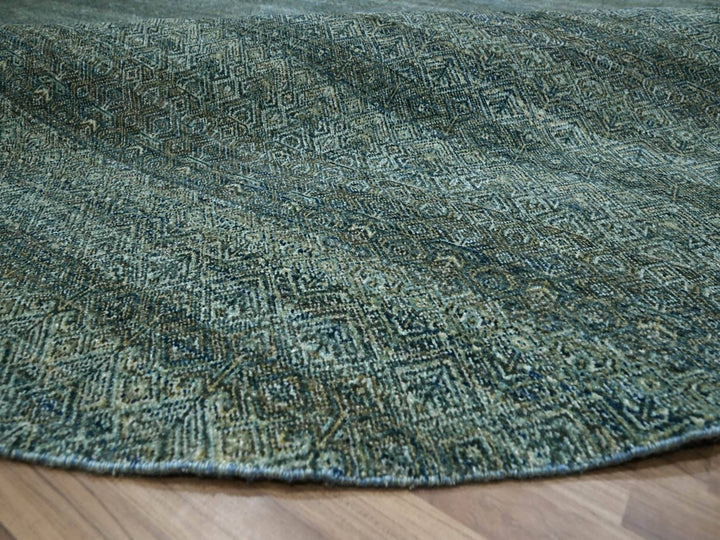 12'0" x 12'0" New Hand Knotted Blue Wool Round Oriental Rug - MOA10276905