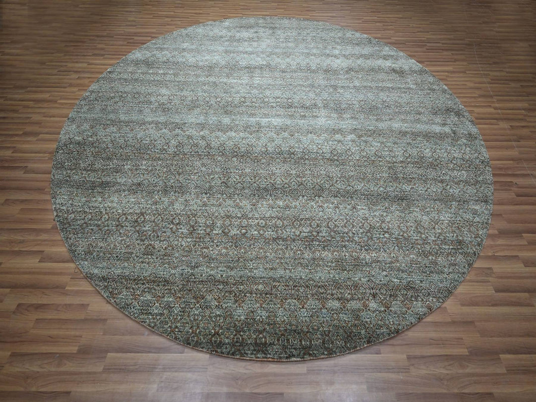 11'11" x 11'11" New Hand Knotted Grey Wool Round Oriental Rug - MOA10276906