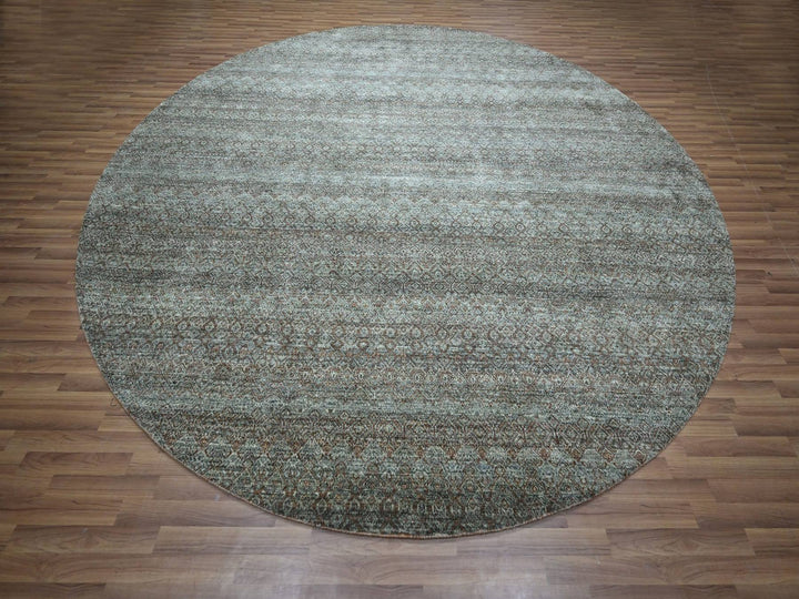 11'11" x 11'11" New Hand Knotted Grey Wool Round Oriental Rug - MOA10276906