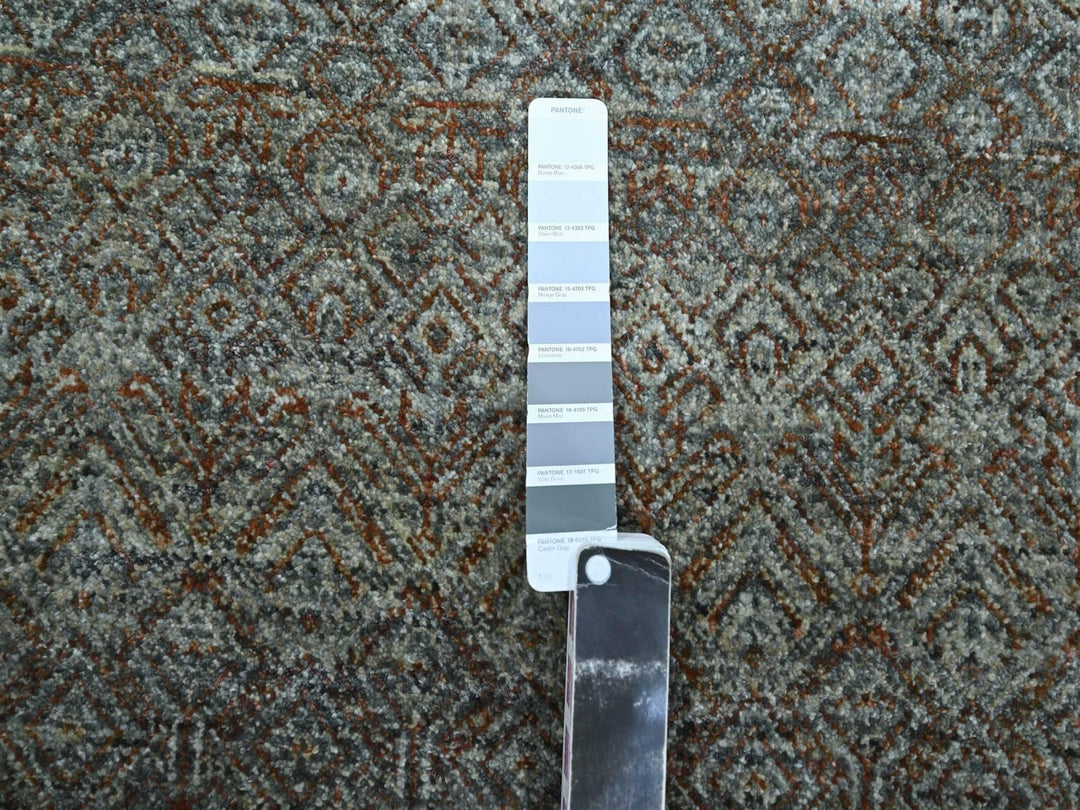 11'11" x 11'11" New Hand Knotted Grey Wool Round Oriental Rug - MOA10276906