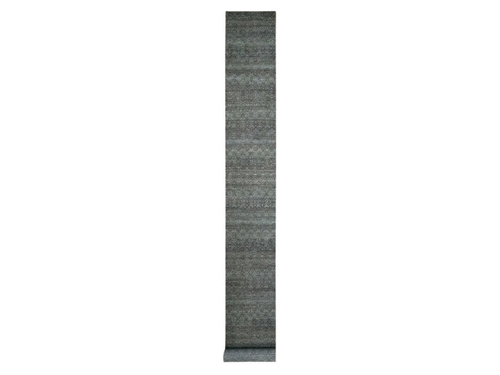 2'6" x 22'1" New Hand Knotted Grey Wool Runner Oriental Rug - MOA10276907