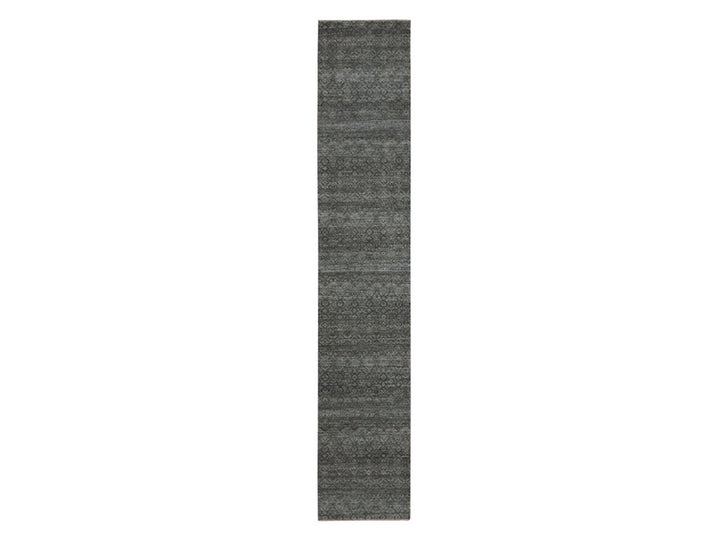 2'6" x 13'10" New Hand Knotted Grey Wool Runner Oriental Rug - MOA10276908
