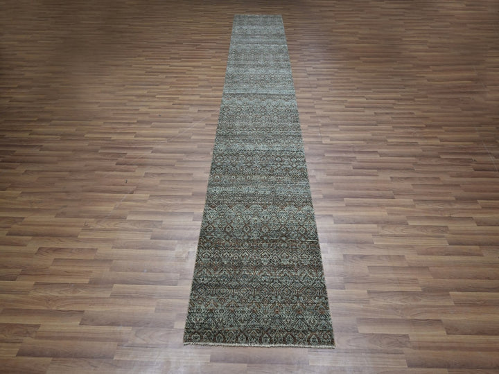 2'6" x 13'10" New Hand Knotted Grey Wool Runner Oriental Rug - MOA10276908