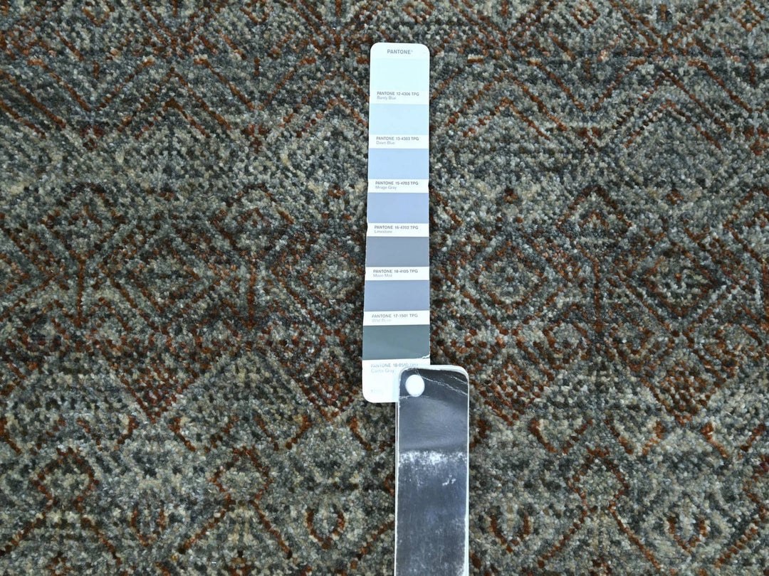 2'6" x 13'10" New Hand Knotted Grey Wool Runner Oriental Rug - MOA10276908