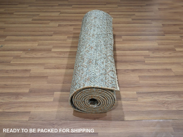 2'6" x 13'10" New Hand Knotted Grey Wool Runner Oriental Rug - MOA10276908