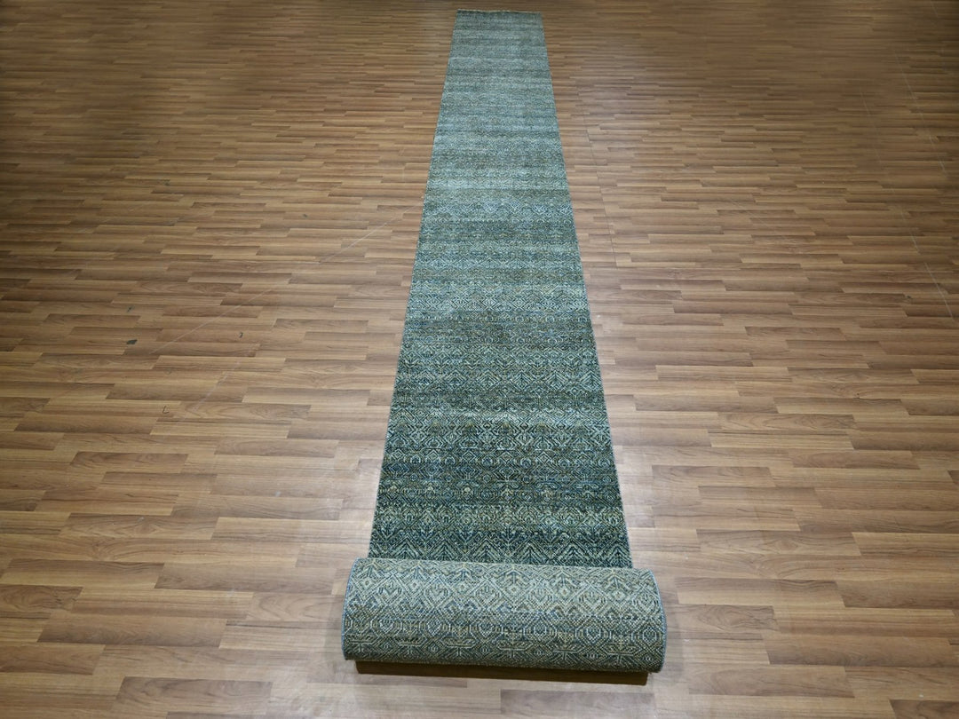 2'6" x 22'0" New Hand Knotted Blue Wool Runner Oriental Rug - MOA10276909