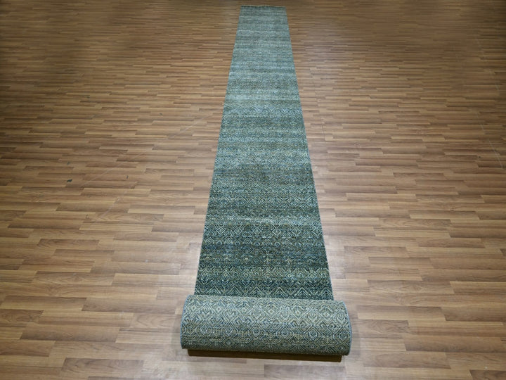 2'6" x 22'0" New Hand Knotted Blue Wool Runner Oriental Rug - MOA10276909