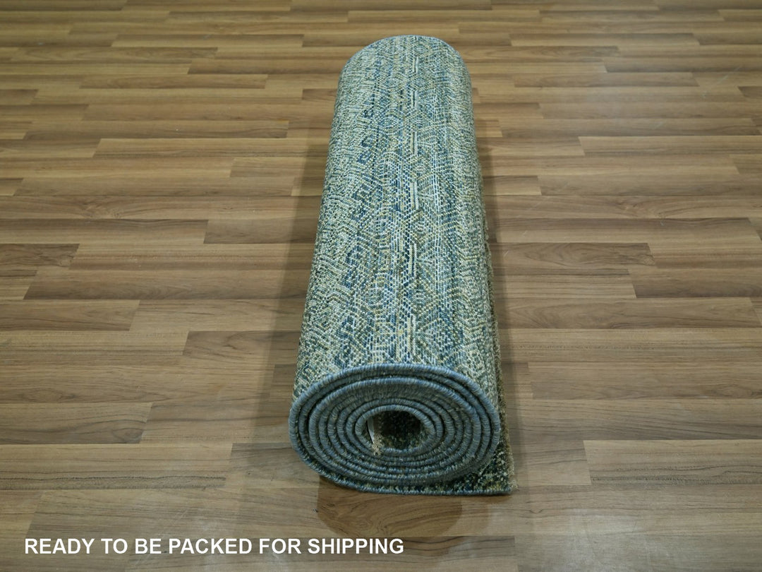 2'6" x 13'11" New Hand Knotted Blue Wool Runner Oriental Rug - MOA10276910