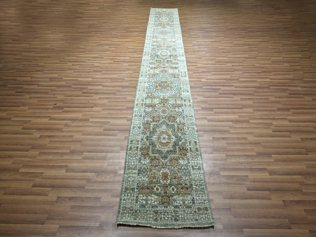 2'6" x 16'0" New Hand Knotted Green Wool Runner Oriental Rug - MOA10276911