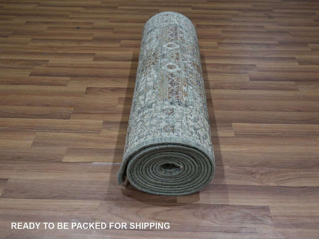 2'6" x 16'0" New Hand Knotted Green Wool Runner Oriental Rug - MOA10276911