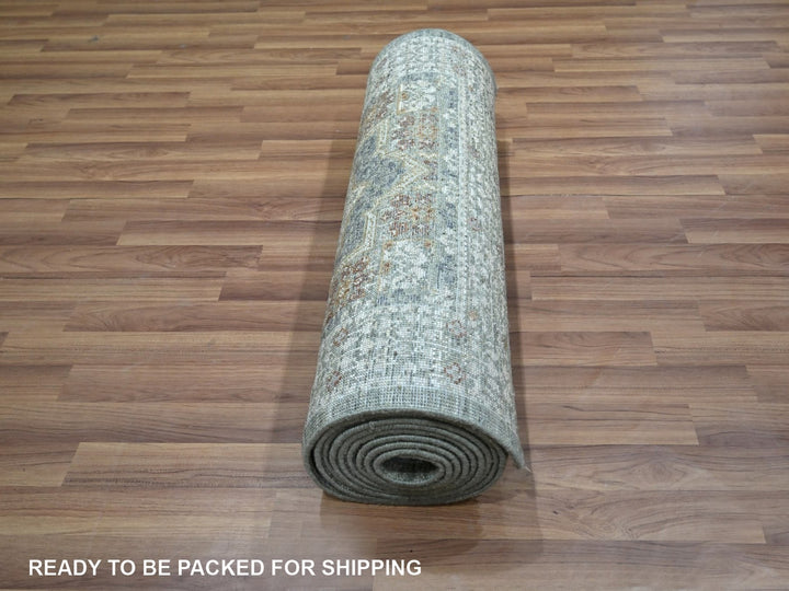 2'8" x 14'0" New Hand Knotted Green Wool Runner Oriental Rug - MOA10276912