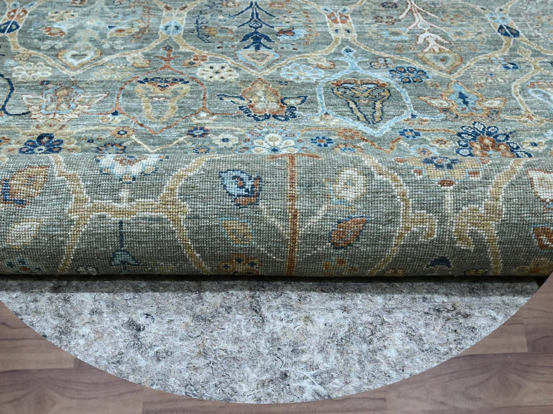 8'0" x 8'0" New Hand Knotted Green Wool Round Oriental Rug - MOA10276913