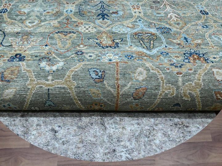 8'0" x 8'0" New Hand Knotted Green Wool Round Oriental Rug - MOA10276913