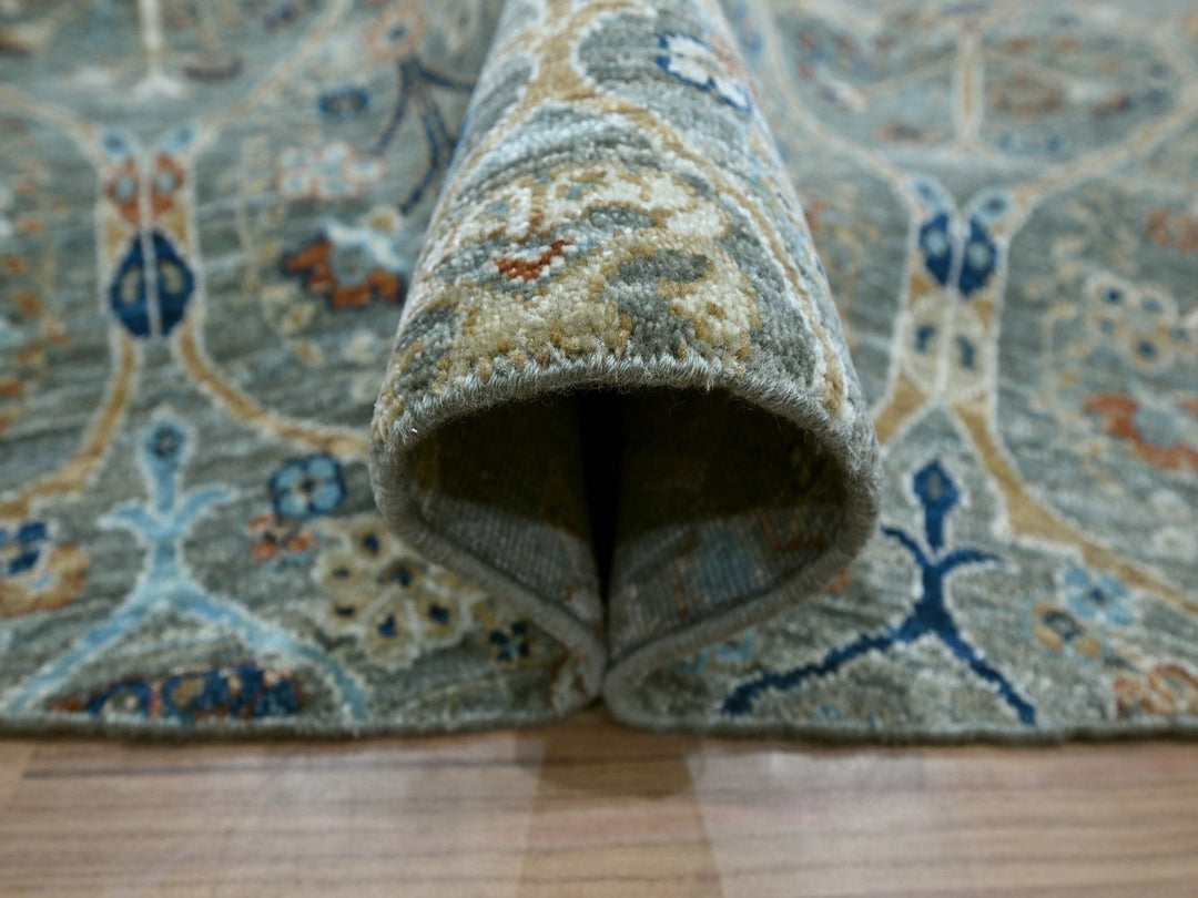 8'0" x 8'0" New Hand Knotted Green Wool Round Oriental Rug - MOA10276913