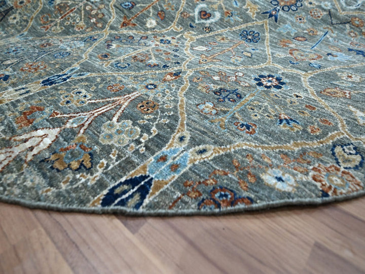 8'0" x 8'0" New Hand Knotted Green Wool Round Oriental Rug - MOA10276913