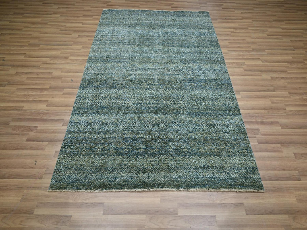 5'1" x 7'1" New Hand Knotted Blue Wool Rectangle Oriental Rug - MOA10276914