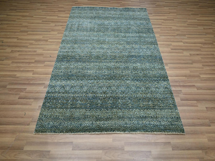 5'1" x 7'1" New Hand Knotted Blue Wool Rectangle Oriental Rug - MOA10276914
