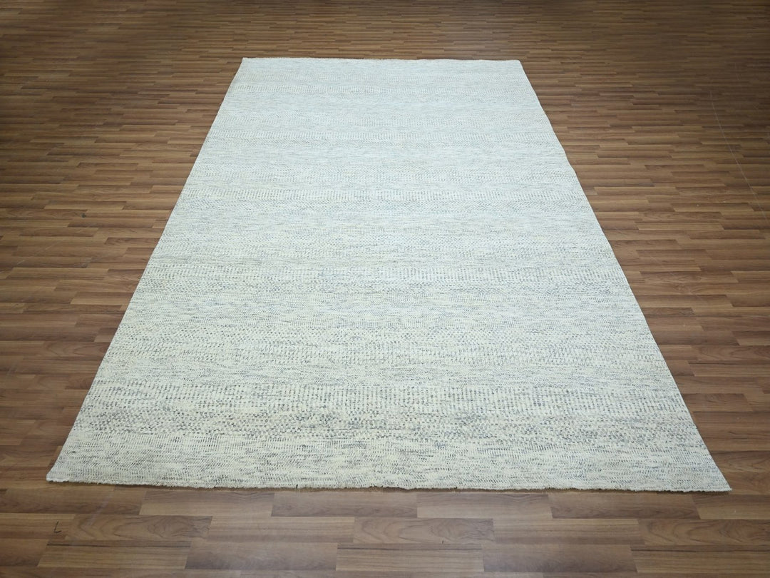 7'11" x 9'10" New Hand Knotted Ivory Wool Rectangle Oriental Rug - MOA10276916