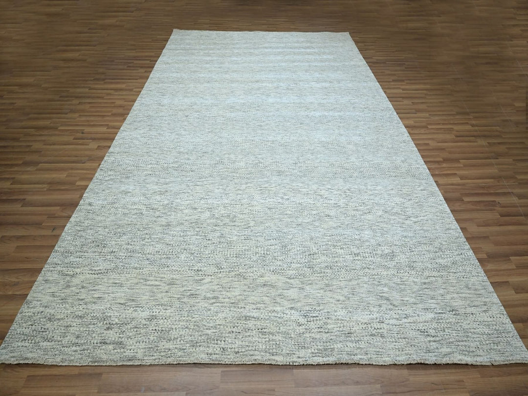 9'2" x 12'1" New Hand Knotted Grey Wool Rectangle Oriental Rug - MOA10276917