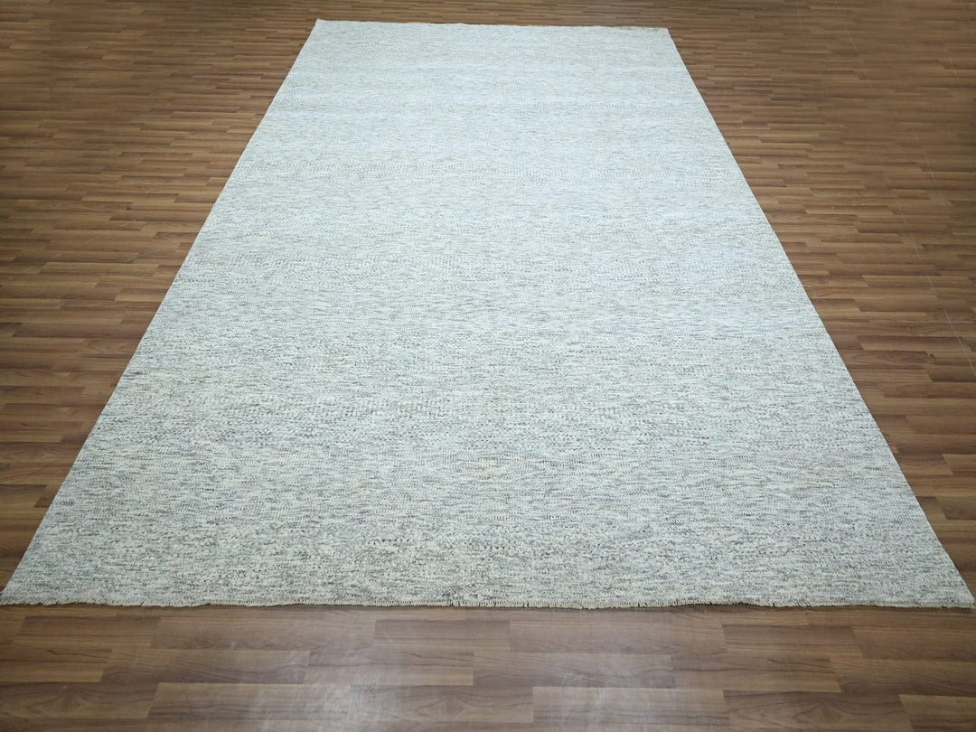 9'0" x 12'0" New Hand Knotted Grey Wool Rectangle Oriental Rug - MOA10276919