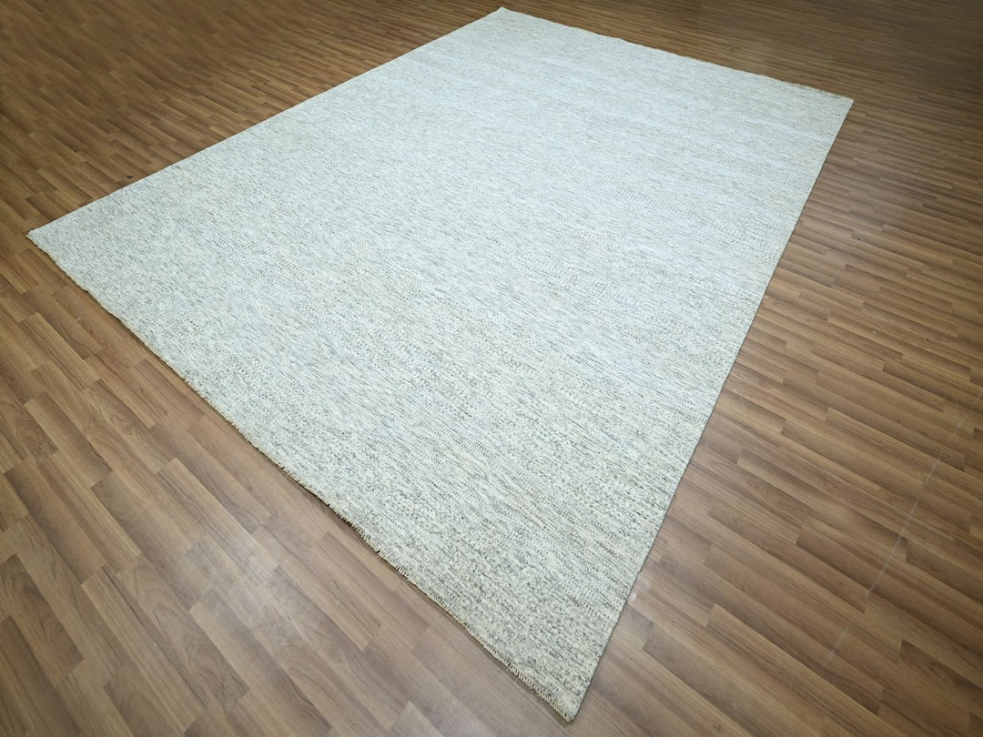 9'0" x 12'0" New Hand Knotted Grey Wool Rectangle Oriental Rug - MOA10276919