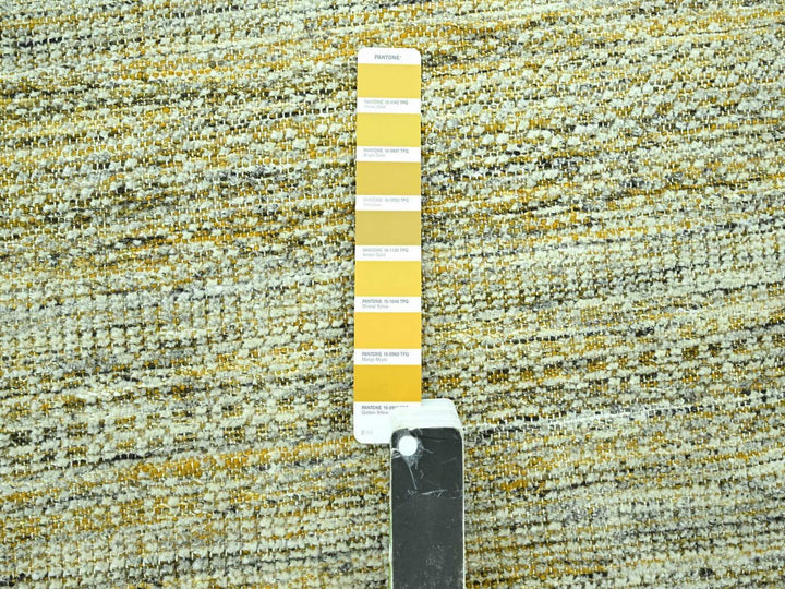 11'10" x 14'11" New Hand Knotted Yellow Wool Rectangle Oriental Rug - MOA10276928