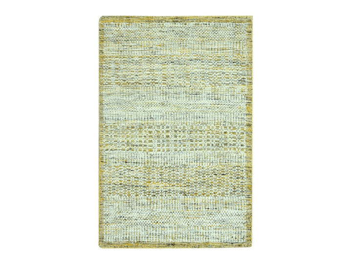 2'0" x 3'0" New Hand Knotted Yellow Wool Rectangle Oriental Rug - MOA10276938