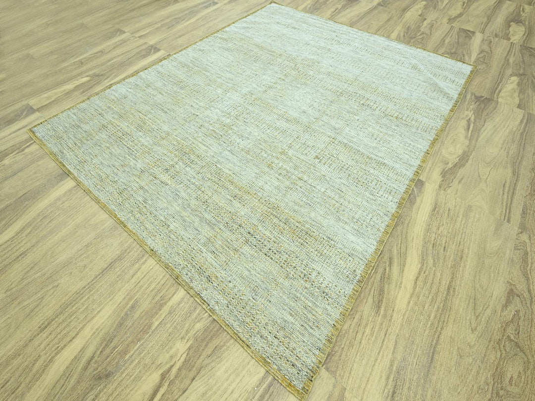 7'11" x 9'10" New Hand Knotted Yellow Wool Rectangle Oriental Rug - MOA10276940