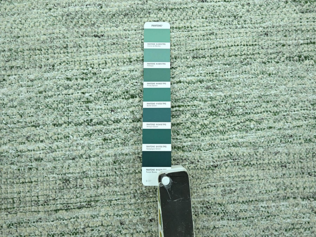 11'10" x 14'10" New Hand Knotted Green Wool Rectangle Oriental Rug - MOA10276944